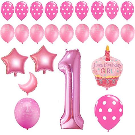 1st Birthday Girl Balloons Set Bonus Printable Party Planner And