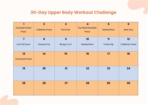 Free 30 Day Upper Body Workout Chart Illustrator Pdf