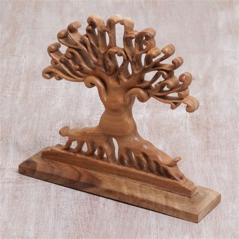 Handcrafted Suar Wood Tree Sculpture From Bali Courage Grows Novica