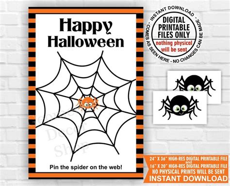 Pin The Spider On The Web Halloween Party Game Diy Etsy