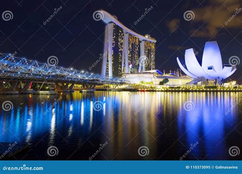 Singapore Evening City The Bridge Helix Bridge Editorial Image