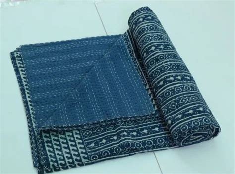 Wholesale Hand Block Print Kantha Quilt Indian Indigo Blue Kantha Bed