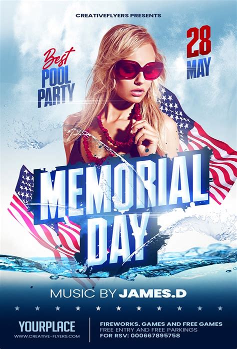 Memorial Day Pool Party Flyer Template Creative Flyers