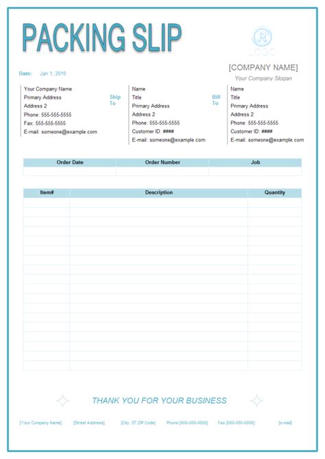 Free Fillable Packing Slip Template
