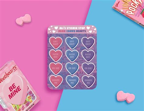 Mean Candy Hearts Sticker Sheet Etsy