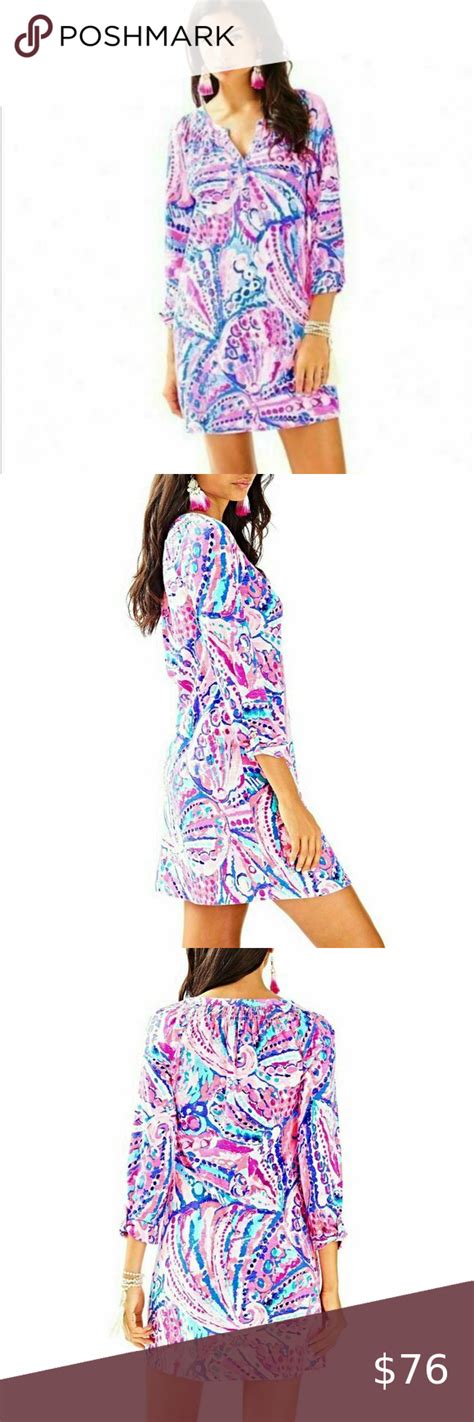 Lilly Pulitzer Sleeved Essie Tunic Smocked Print Beach Mini Dress S