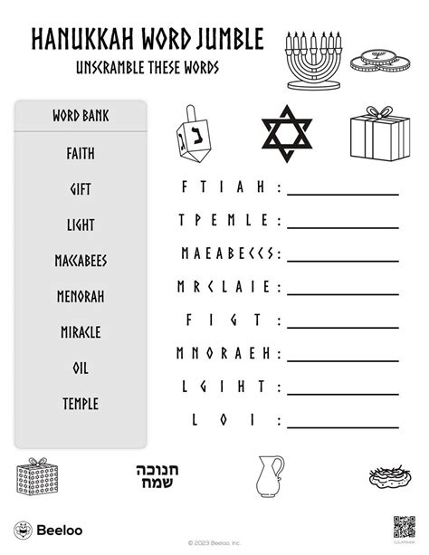 Hanukkah Themed Word Scrambles • Beeloo Printable Crafts And Activities