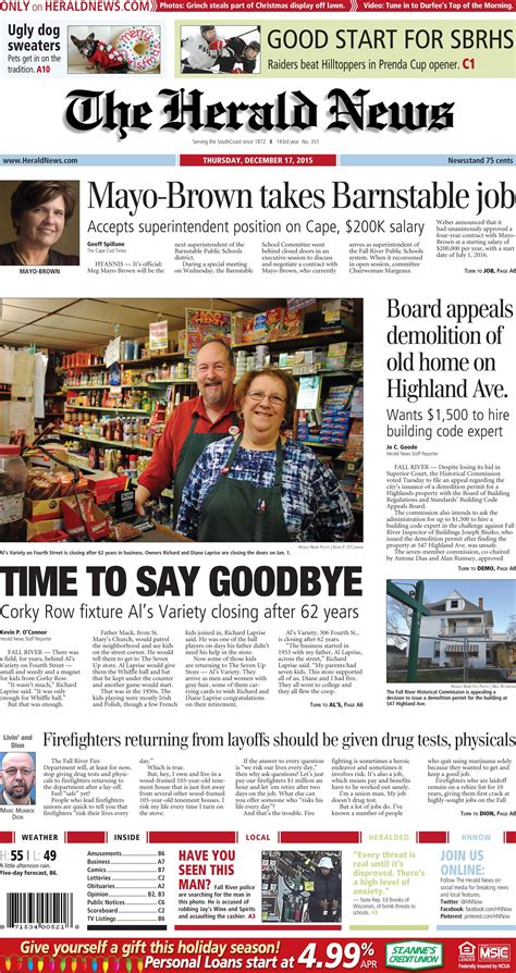 The front page of The Herald News for Thursday, Dec. 17, 2015. | Herald