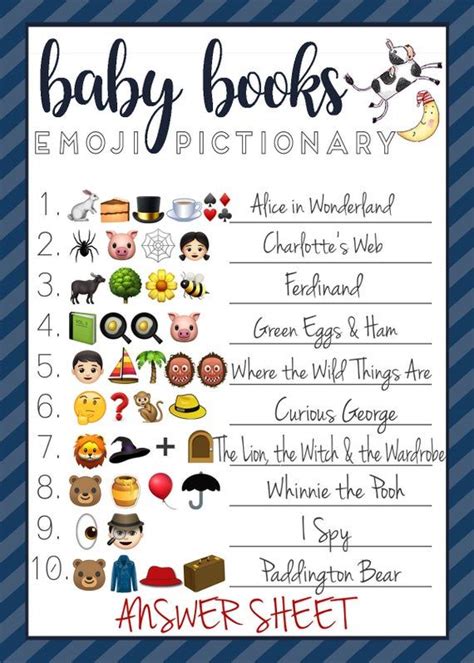 A detailed instruction guide, with tips & tricks on printing. Baby Shower EMOJI Game - Baby Boy Books & Nursery Rhymes ...