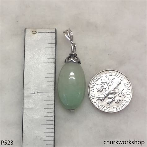 Light Green Long Jade Bead Pendant Churk Work Shop