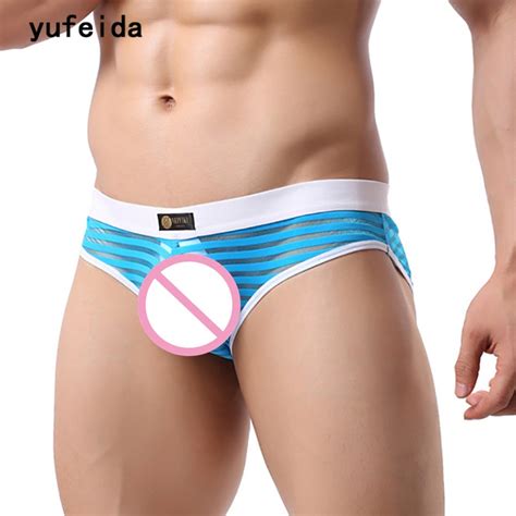 Buy Yufeida Sexy Mens Striped Briefs Underwear Mesh