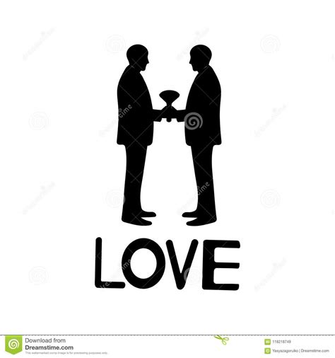 Black Silhouettes Of Grooms And Word Love Same Sex Marriage Stock