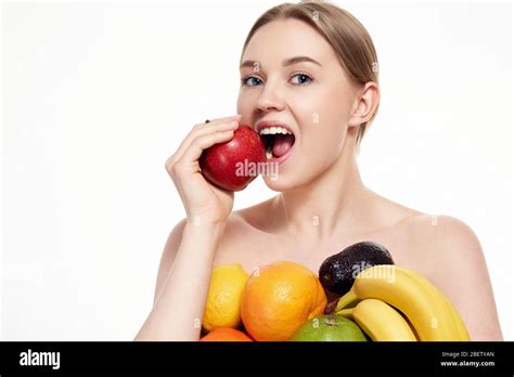 Healthy Natural Woman Eat Mix Fruits This Girl Really Love Fruits She