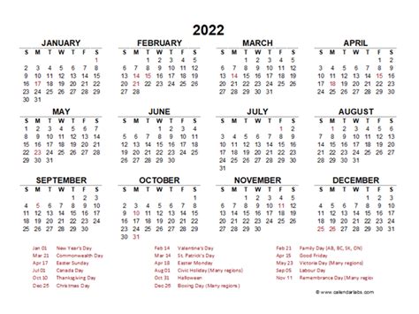 January 2022 Calendar Canada Printable Pdf Example Calendar Printable
