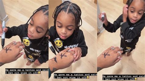 Jania Meshells Son Draws Tattoo On Her Handsays U Bet Not Wipe It