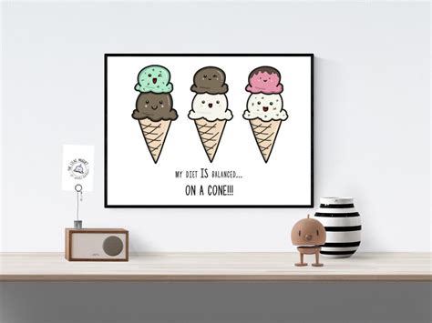 Balanced Diet Ice Cream Cone Kawaii Food Poster 10x8 Inch Etsy