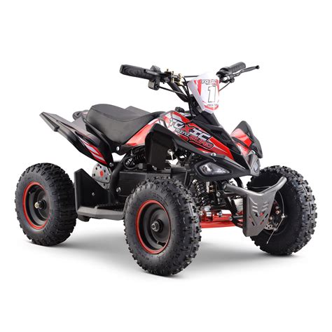A quad is a motorised vehicle with four wheels, a maximum unladen weight of 400kg, and a maximum power of 15kw. FunBikes Toxic 800w Black/Red Kids Electric Mini Quad Bike V2