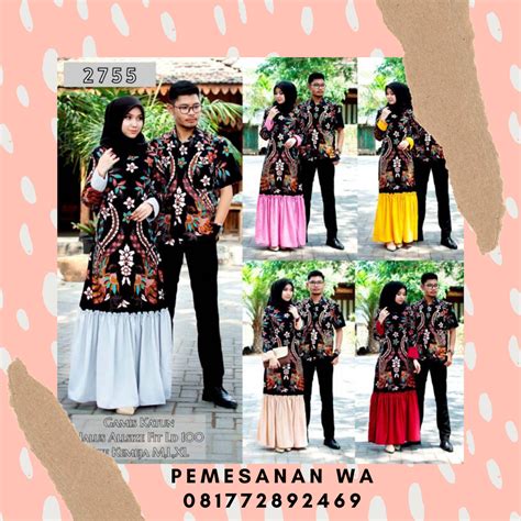 Model Baju Gamis Batik Couple Sarimbit Kombinasi Kemeja Lengan Pendek