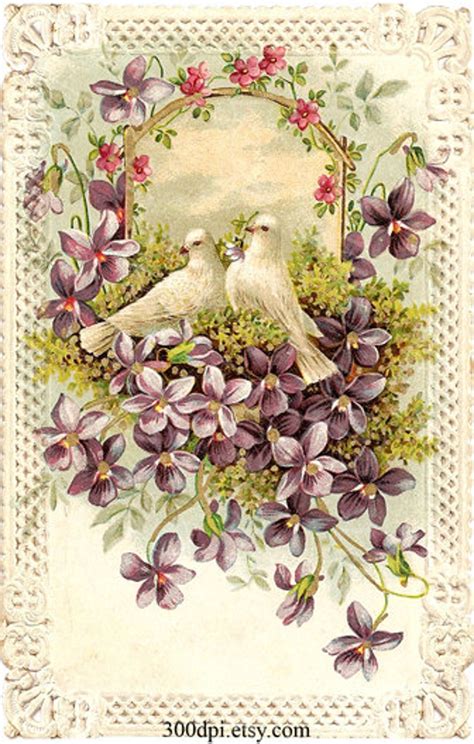 Doves digital scan vintage antique postcard printable | Etsy