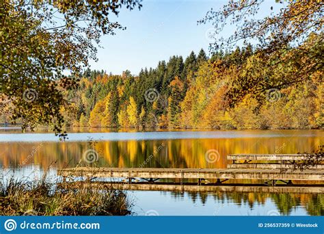 Beautiful Fall Scenery At Aubusson Lake Auvergne France Stock Image