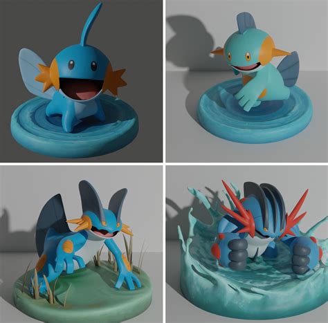 Mudkip Marshtomp Swampert And Mega Swampert 3d Print Model 3d Model 3d