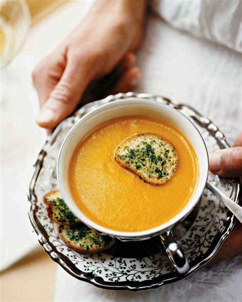 Creamy Winter Squash Soup With Herbed Crostini Recipe Martha Stewart