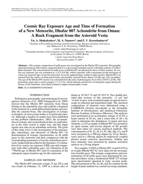 Pdf Cosmic Ray Exposure Age And Time Of Formation Of A