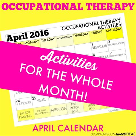 Free April Ot Calendar Based On Development The Ot Toolbox