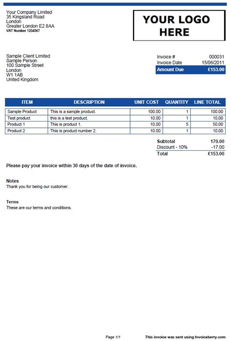 Invoice Template Blue Table Simplicity Invoiceberry Blog