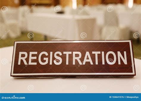 Wooden Signs Of Registration On A Table Stock Photo Image Of
