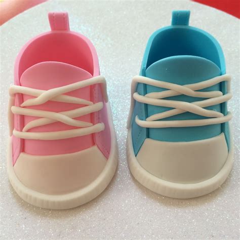 Pink And Blue Converse Baby Shoes Gender Reveal Fondant Baby Etsy