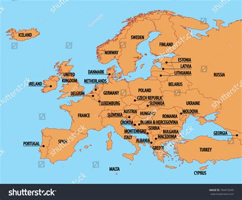 Europe Simple Map Country Names Stock Vector 704419249