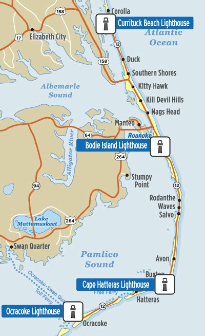 Outer Banks Lighthouses Map