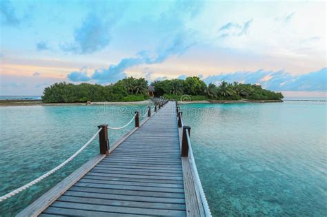 Amazing Island In The Maldives Wooden Bridge And Beautiful Turquoise