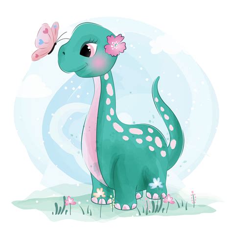 Cute Pink Dinosaur Flowery Brachiosaurus