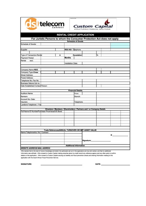 Rental Credit Application Form Printable Pdf Download
