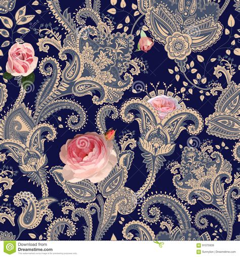 Vector Seamless Pattern Indian Floral Backdrop Paisley