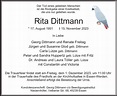 Traueranzeigen von Rita Dittmann | Trauer-in-NRW.de