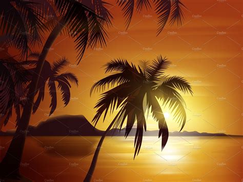 Orange Tropical Sunset Palm Tree Silhouette Palm Tree Sunset Orange