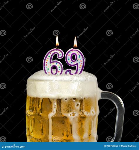 Number 69 Candle In Beer Mug Stock Image Image Of Bubble Overflow