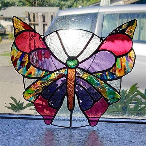 Colorful Butterfly Window Decoration Butterfly Suncatcher Etsy Stained Glass Butterfly