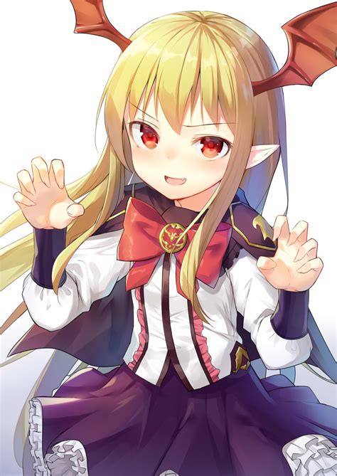 Safebooru 1girl Alexmaster Bat Wings Blonde Hair Blush Cape Claw Pose Commentary Request Fang