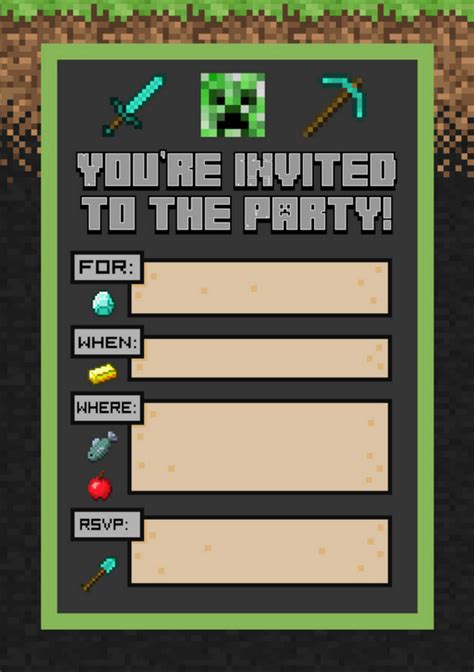 Minecraft Party Invite From Wonder Kids Diy Minecraft Birthday Party