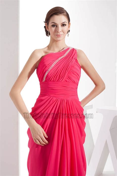 Fuchsia One Shoulder Chiffon Evening Formal Dress Prom Gown