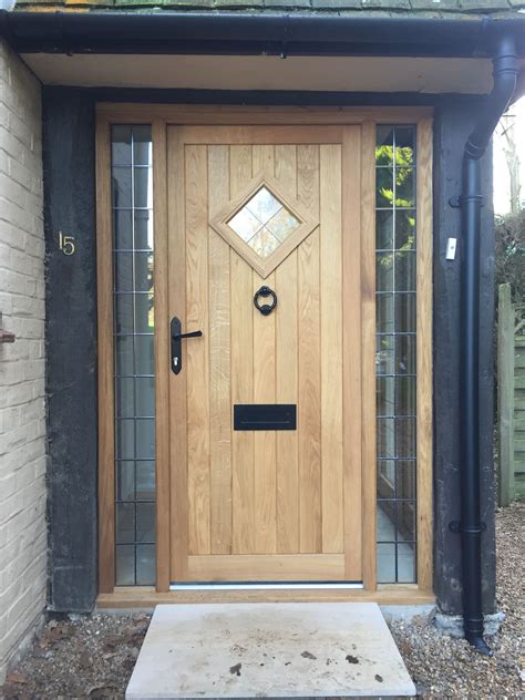 Oak Front Door With Leaded Sidelights Manufactured By Medina Joinery