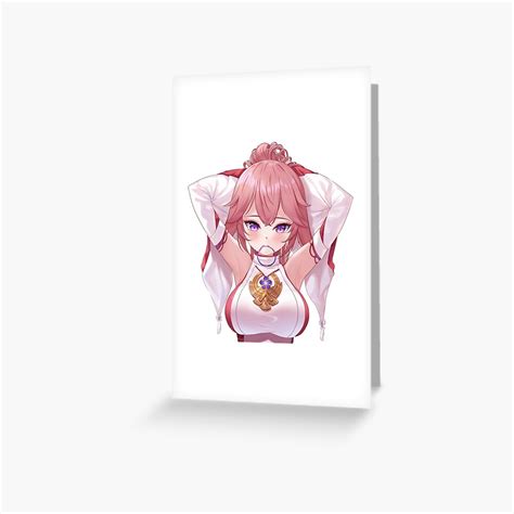 Kawaii Waifu Boobs Yae Miko Fox Genshin Sexy Greeting Card For Sale By Sexygirlshentai