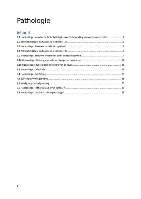 Pathofysiologie Samenvatting Pathologie 1 Hoorcollege Introductie