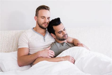Asleep Gay Couple Lying In Bed Stock Photo Image Of Domestic Love