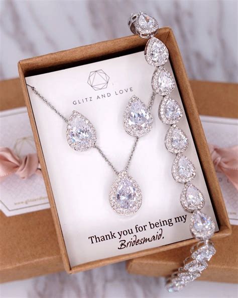 Silver Cubic Zirconia Teardrop Set Brides Bridal Jewelry Earrings