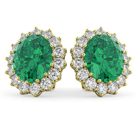 Oval Emerald And Diamond Earrings K Yellow Gold Ctw Ad
